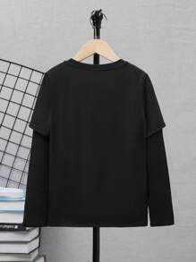 SHEIN 男大童字母圖案活躍T恤 - 黑色 - 查看 6