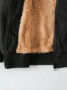 SHEIN Tween Boy Letter Patched Detail Teddy Lined Hooded Jacket - Black - View 5