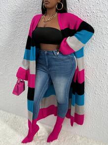 Slaydiva Cárdigan de talla grande con bloques de color y hombros caídos - Multicolor - Ver 4