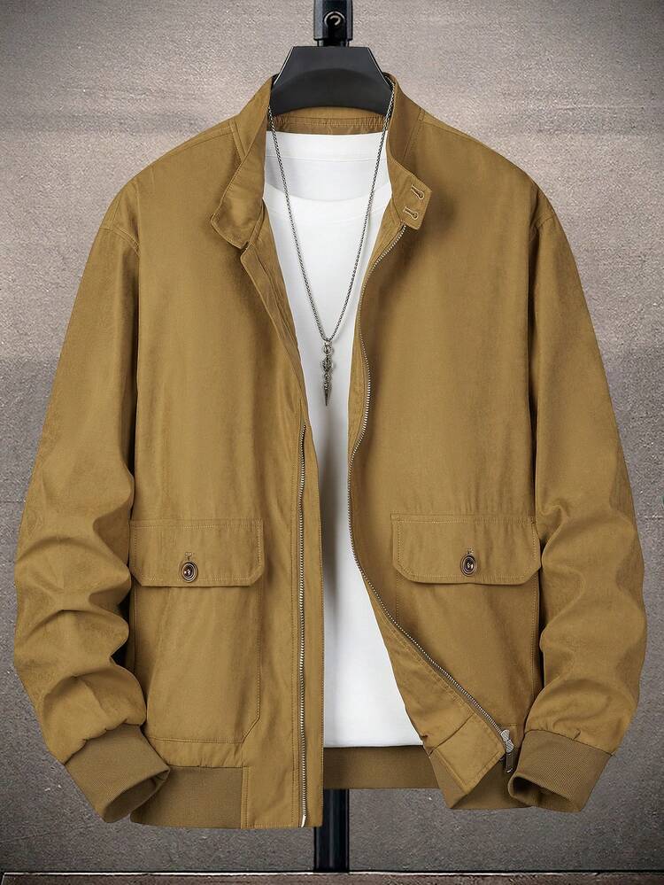 Loose Fit Men's Flap Pocket Zipper Jacket (Without T-Shirt)