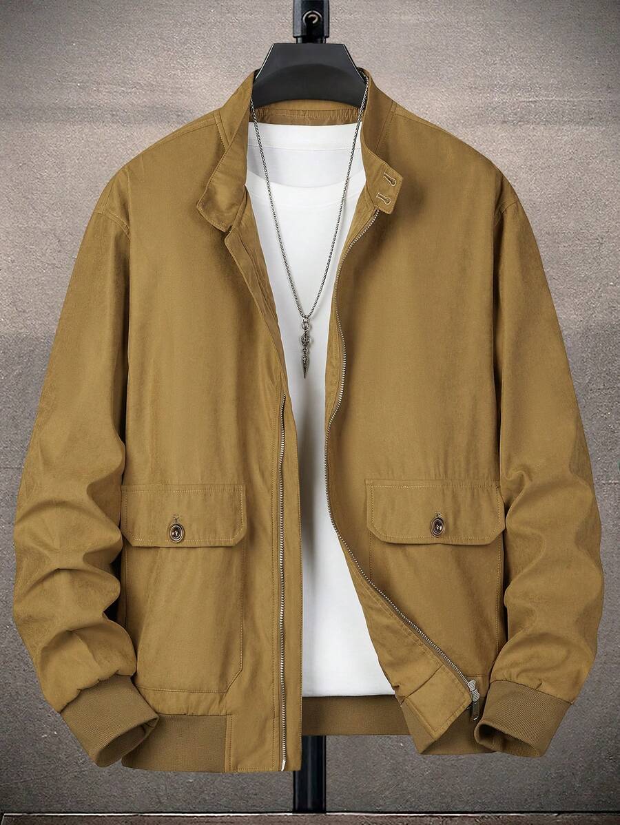 Manfinity Homme 鬆身男士翻蓋口袋拉鍊夾克（不包含t恤）