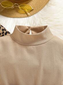 SHEIN Young Girl Leopard Print Jacket & Mock Neck Belted Dress - Khaki - View 3