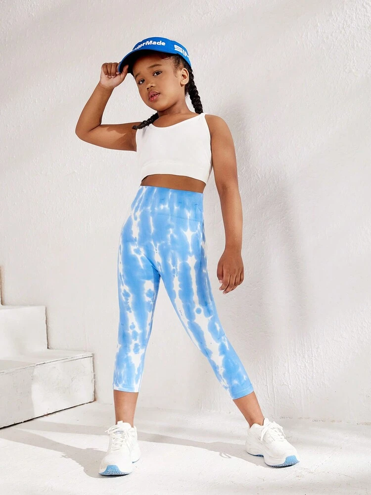 SHEIN Tween Girl Tie Dye Capri Active Leggings - Blue - View 5