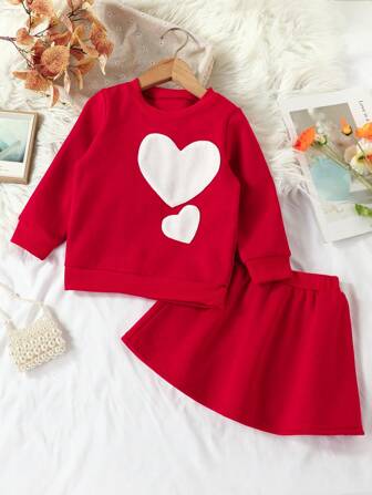 女小童愛心貼布運動衫和裙子