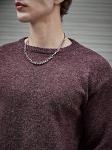 Mainfolk 1pc Solid Round Neck Sweater, For Fall Winter - Purple - View 7