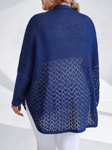 Calvaya Hơn tay cánh Dệt kim chấm bi Áo len Mở - Xanh đậm - Xem 2