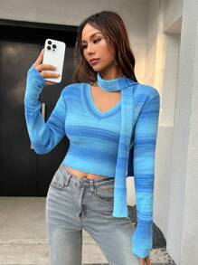 SHEIN EZwear 段染鎖脖領口套頭毛衣 - 彩色 - 查看 5