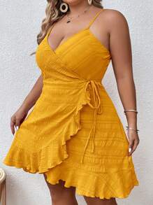 SHEIN VCAY Đầm Plus Size Thắt nút Viên lá sen Trọn gói màu trơn Giải trí - Màu vàng - Xem 2