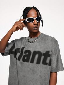 INFLATION Men Letter Graphic Drop Shoulder Tee, Emo, Fall - Dark Grey - View 4