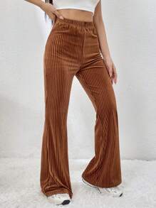SHEIN EZwear Solid Flare Leg Pants - Brown - View 6