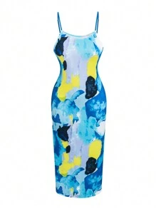 SHEIN LUNE Plus Tie Dye Cami Dress - Multicolor - View 1