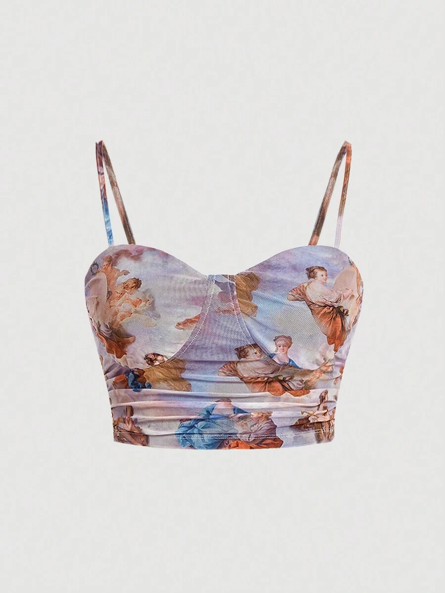 SHEIN MOD Top de tirantes con estampado de figura fruncido