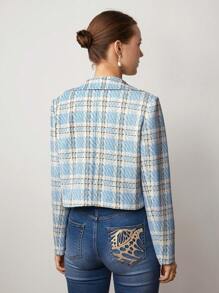 BizChic Plaid Print Flap Detail Jacket - Multicolor - View 2