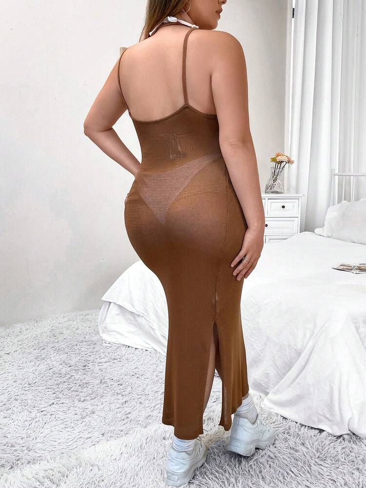Plus Split Thigh Backless Sweater Dress Without Lingerie Set