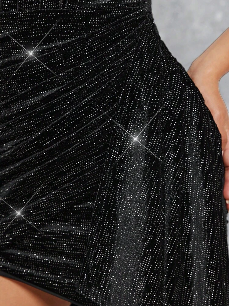 Glitter Ruched Draped Detail Bodycon Dress