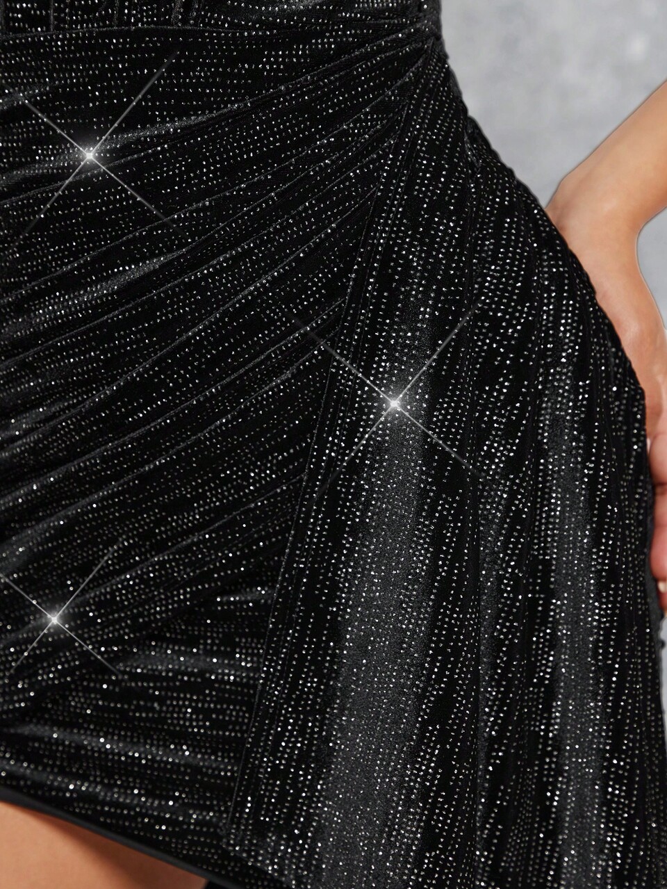 Glitter Ruched Draped Detail Bodycon Dress