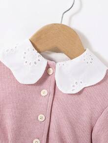 SHEIN 新生女嬰前鈕扣燈籠袖保暖襯裡夾克（無T恤） - 淺粉色 - 查看 5