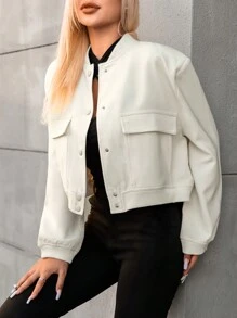 GENKIRA Flap Pocket Bomber Jacket - Beige - View 1