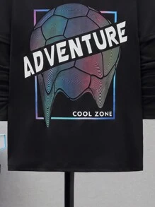 SHEIN 男大童字母圖案活躍T恤 - 黑色 - 查看 3