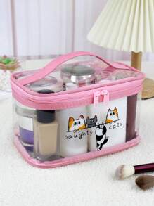 AKIKODRAWS Cartoon Cat Design Cosmetic Bag - Pink - View 1