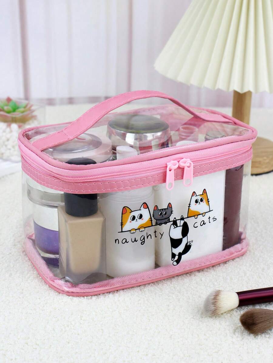 AKIKODRAWS Cartoon Cat Design Cosmetic Bag - Pink - View 1