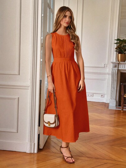 Poéselle Vestido línea A unicolor sin manga