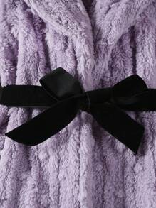 SHEIN 女小童素色腰帶絨毛外套&帽