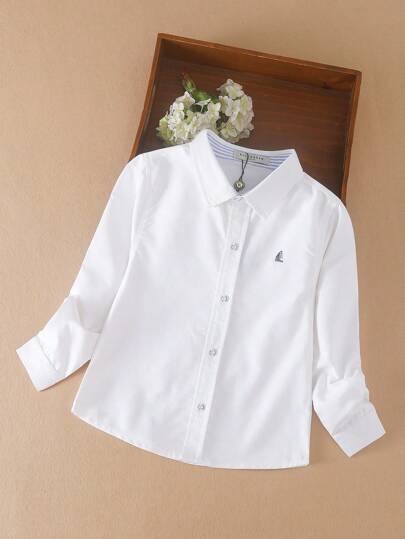 Tween Boy Sailboat Embroidery Button Front Shirt