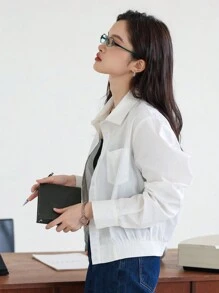 DAZY Camisa unicolor con botón delantero con parche de bolsillo - Blanco - Ver 1