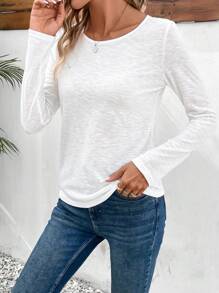 SHEIN Frenchy Contrast Guipure Lace Tee Winter White - White - View 6