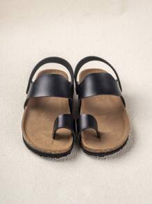 1pair Children's Flat Sandals, & Minimalist Style - Black - View 2