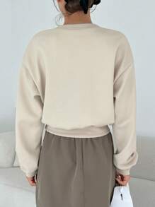 DAZY Solid Drop Shoulder Pocket Patched Sweatshirt,Long Sleeve Tops - Khaki - View 7