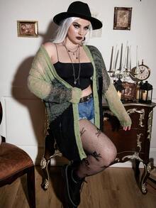 Calvaya Plus Halloween Colorblock Button Front Cardigan - Multicolor - View 7