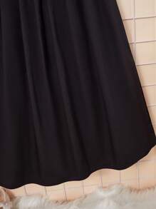 SHEIN 女大童素色彈性腰帶A字半身裙 - 黑色 - 查看 4