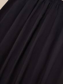 SHEIN 女大童素色彈性腰帶A字半身裙 - 黑色 - 查看 5