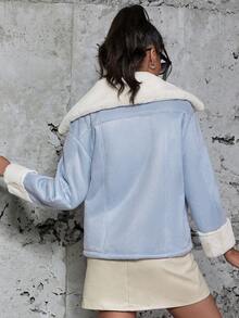 Eilly Bazar Teddy Lined Zip Up Coat - Baby Blue - View 2