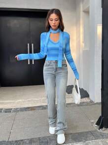 SHEIN EZwear 段染鎖脖領口套頭毛衣 - 彩色 - 查看 3