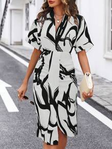 SHEIN Clasi Đầm Maxi Tay Cánh Dơi In Họa Tiết Đồ Họa Cho Nữ - trắng - Xem 1