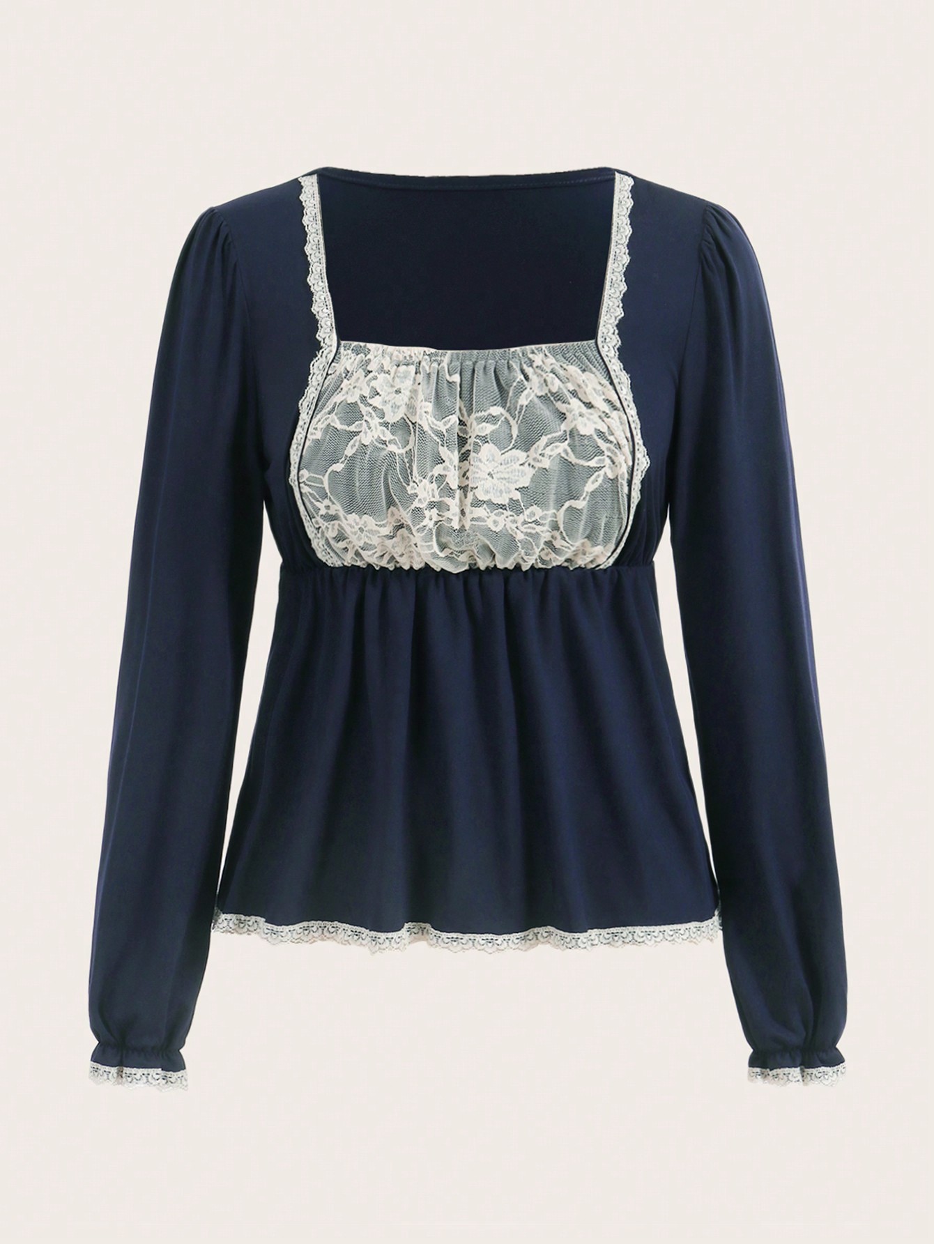 ROMWE Fairycore Contrast Lace Peplum Hem Tee
