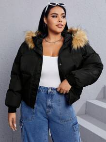 SHEIN EZwear 冬季加绒连帽棉服外套