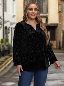 EMERY ROSE Hơn Cổ có Lỗ hổng Tay áo cuộn Nhung Áo sơ mi - màu đen - Xem 5