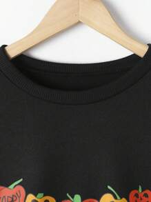 Joress PUNK Halloween Print Drop Shoulder Sweatshirt - Black - View 3