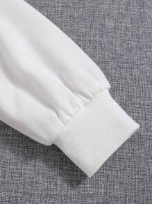 Teen Girl Letter Patched Detail Teddy Lined Sweatshirt - White - View 4