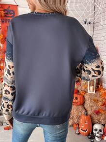 SHEIN LUNE 豹紋&南瓜圖案落肩袖運動衫 - 彩色 - 查看 2