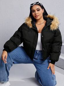 SHEIN EZwear 冬季加绒连帽棉服外套