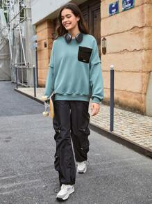 In My Nature Letter Flap Pocket Drop Shoulder 2 In 1 Outdoor Sweatshirt - Grey - View 4