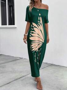 EMERY ROSE Butterfly Print Batwing Sleeve Tee Dress