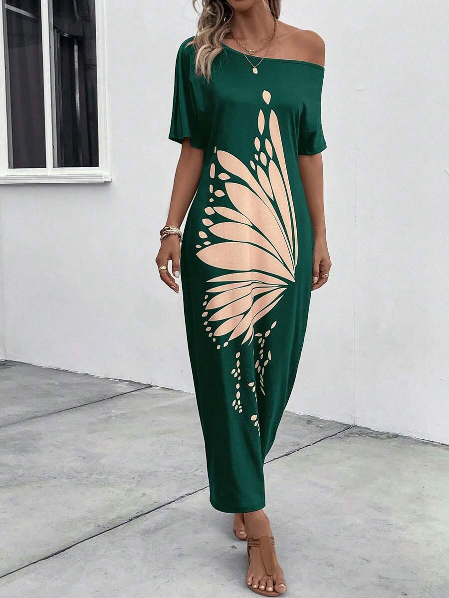 EMERY ROSE Butterfly Print Batwing Sleeve Tee Dress