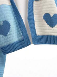 SHEIN Tween Girl 1pc Heart Pattern Drop Shoulder Duster Cardigan - Blue and White - View 4