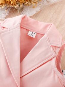 Baby Girl Solid Vest Jacket & Floral Print Belted Jumpsuit